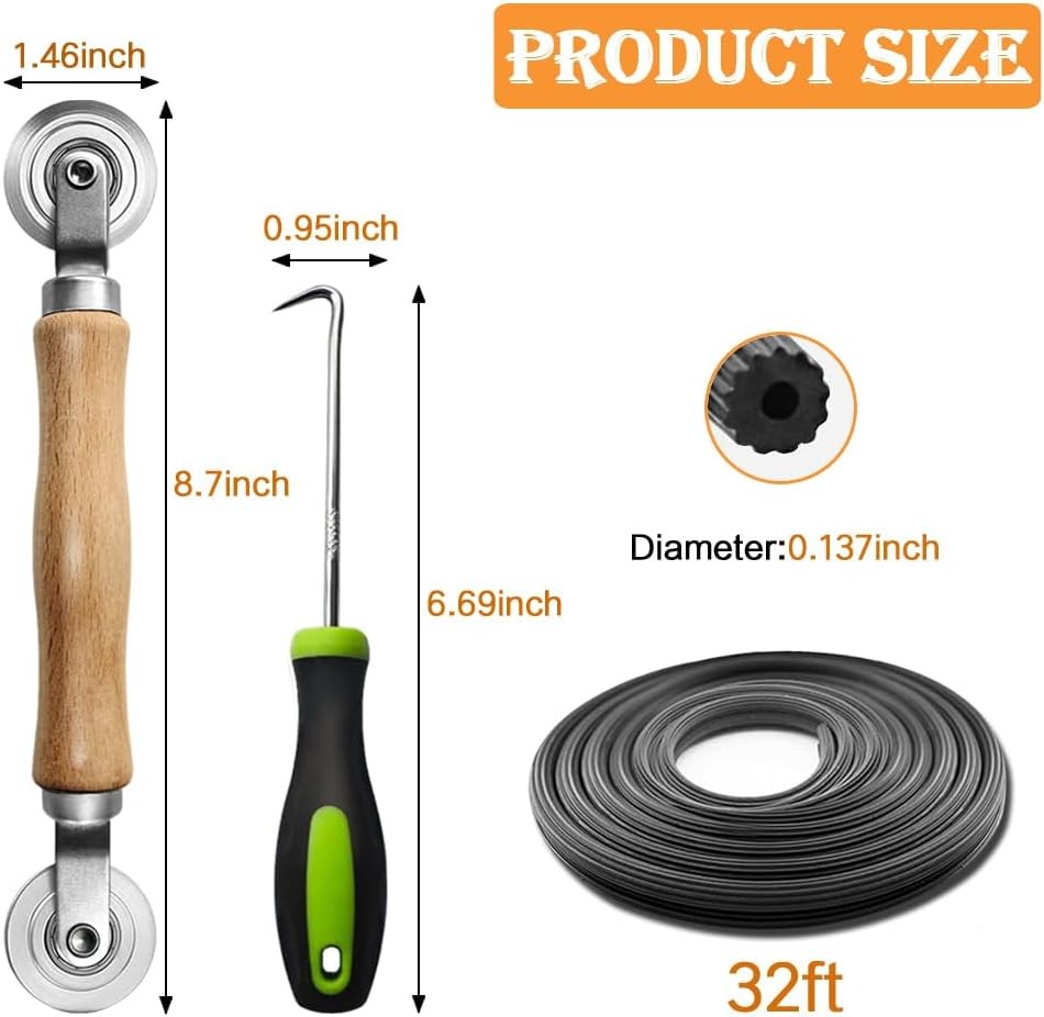 Screen Repair kit, Screen Roller Tool, Steel Roller with Bear+32ft Screen