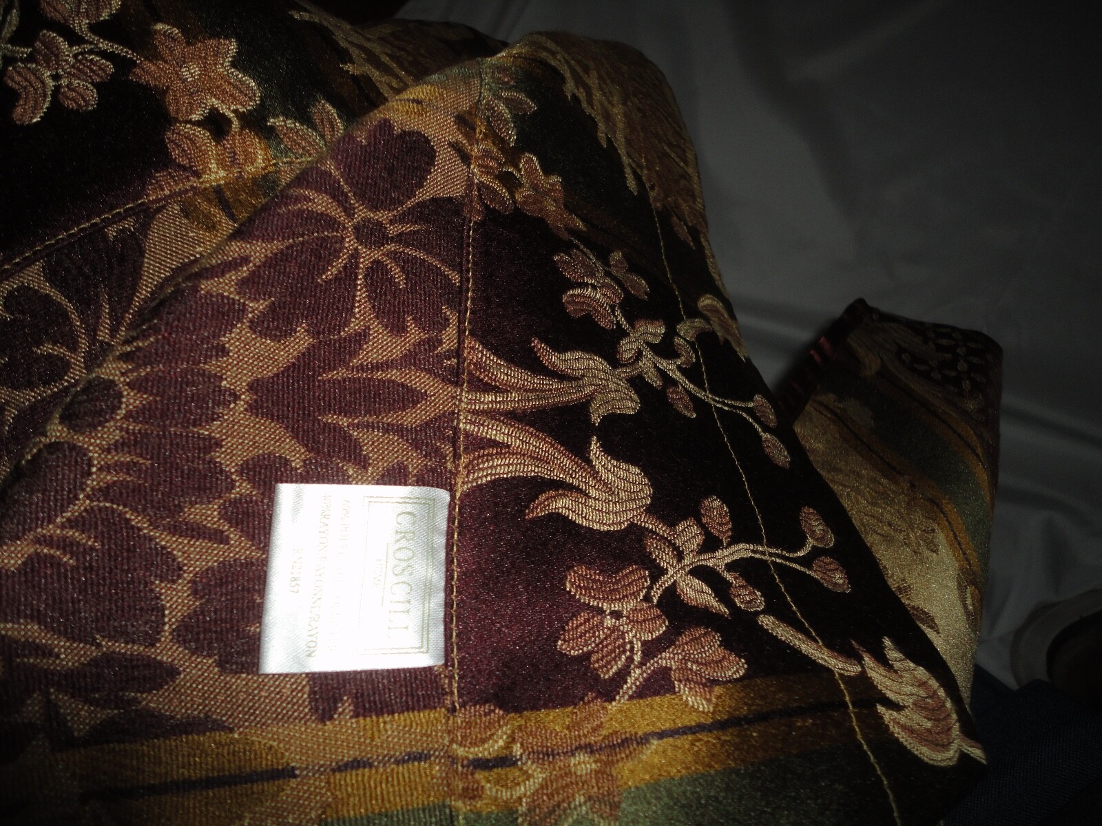 CROSCILL GREEN GOLD BURGUNDY FLEUR STRIPE (2) ASCOT VALANCES 36 X 23