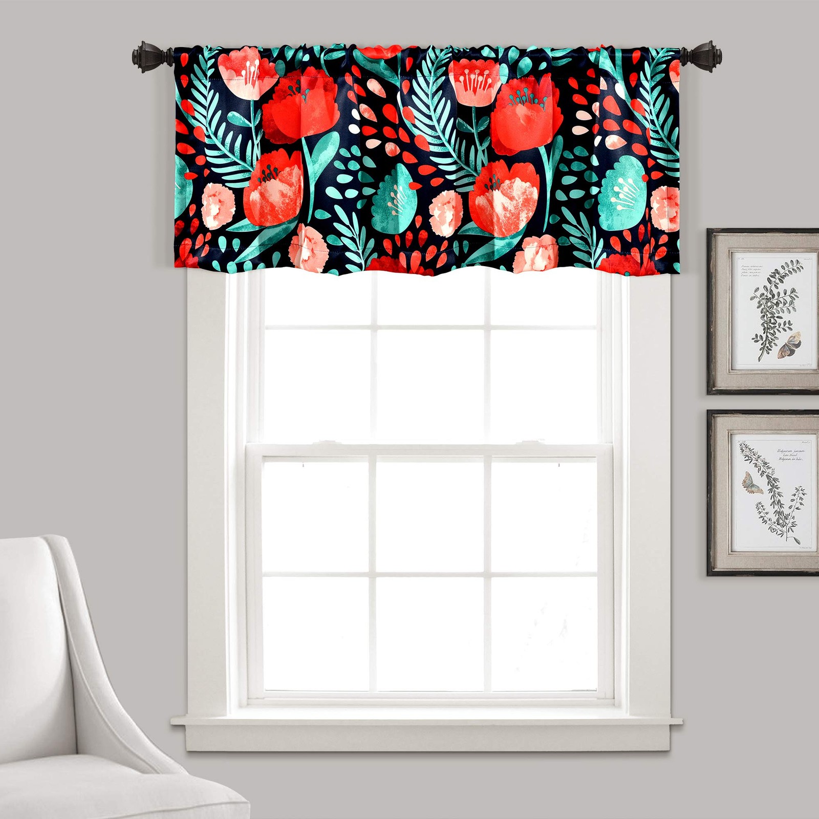 Lush Decor Poppy Garden Light Filtering Window 52″W x 18″L (Pack of 1), Navy