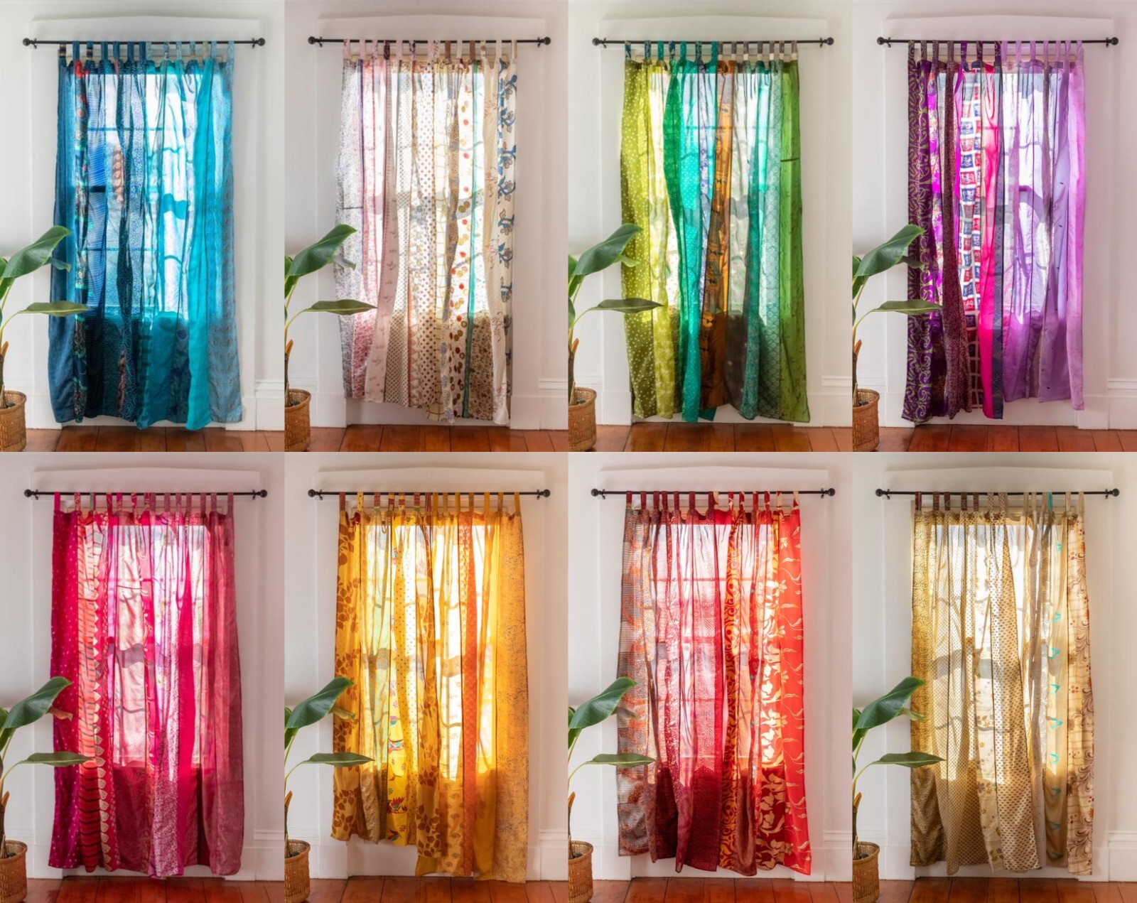 Handmade Boho Silk Sari Patchwork Curtain Doorway Drape – Indian Window Decor