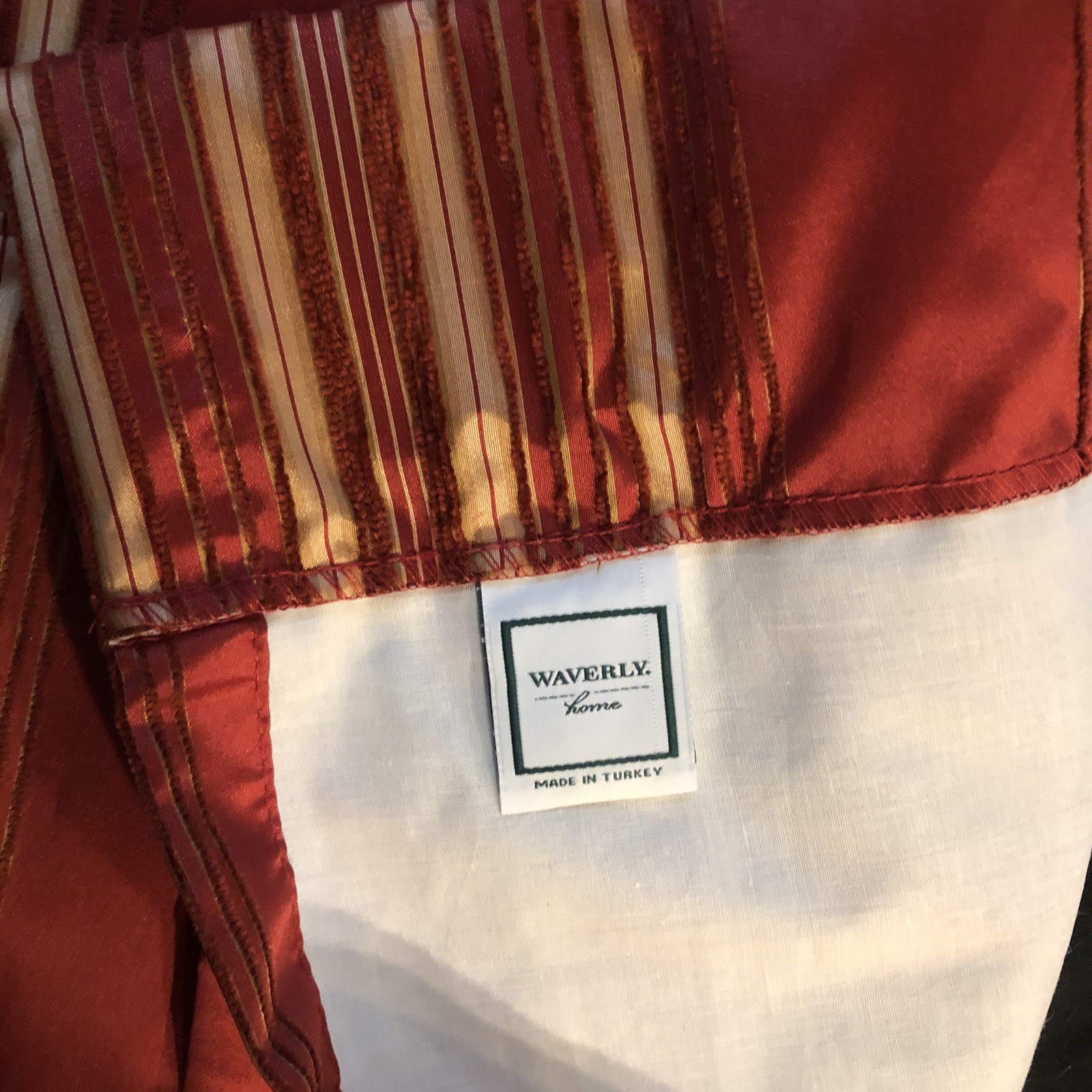 2 Waverly Red Gold Faux Silk Chenille Stripe Valances Tailored Button 52×15 each