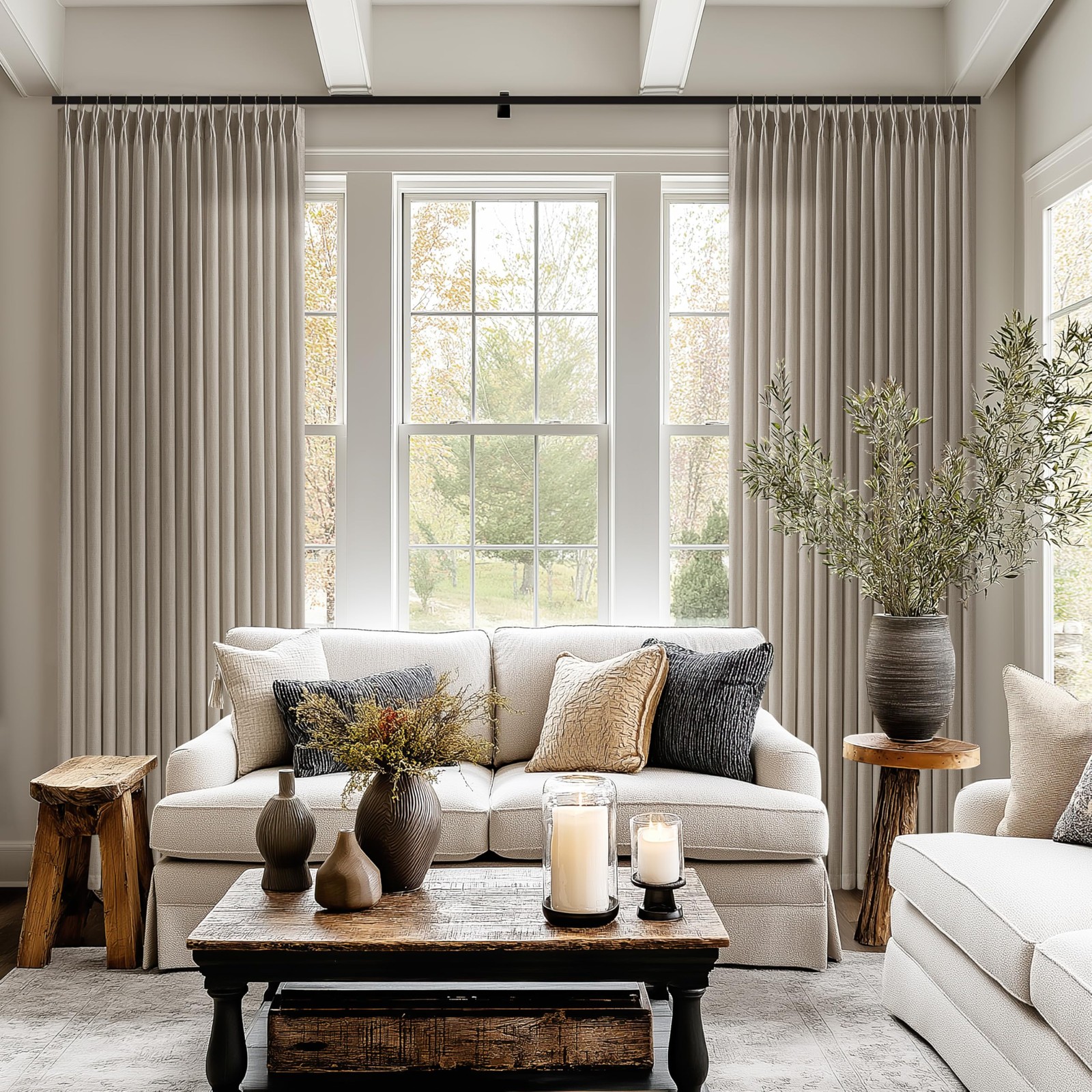Dark Flax Curtains 102 Inches Long Pinch Pleated for Living Room 2 Panels Set…