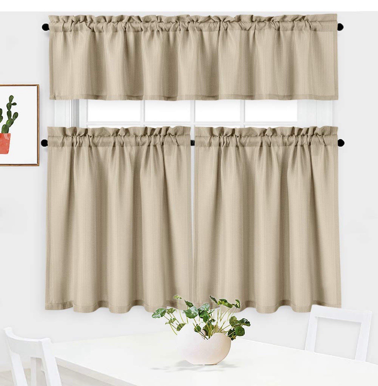Nanan Waffle Weave Window Valance 3 Piece Set Plaza Taupe Textured Curtains