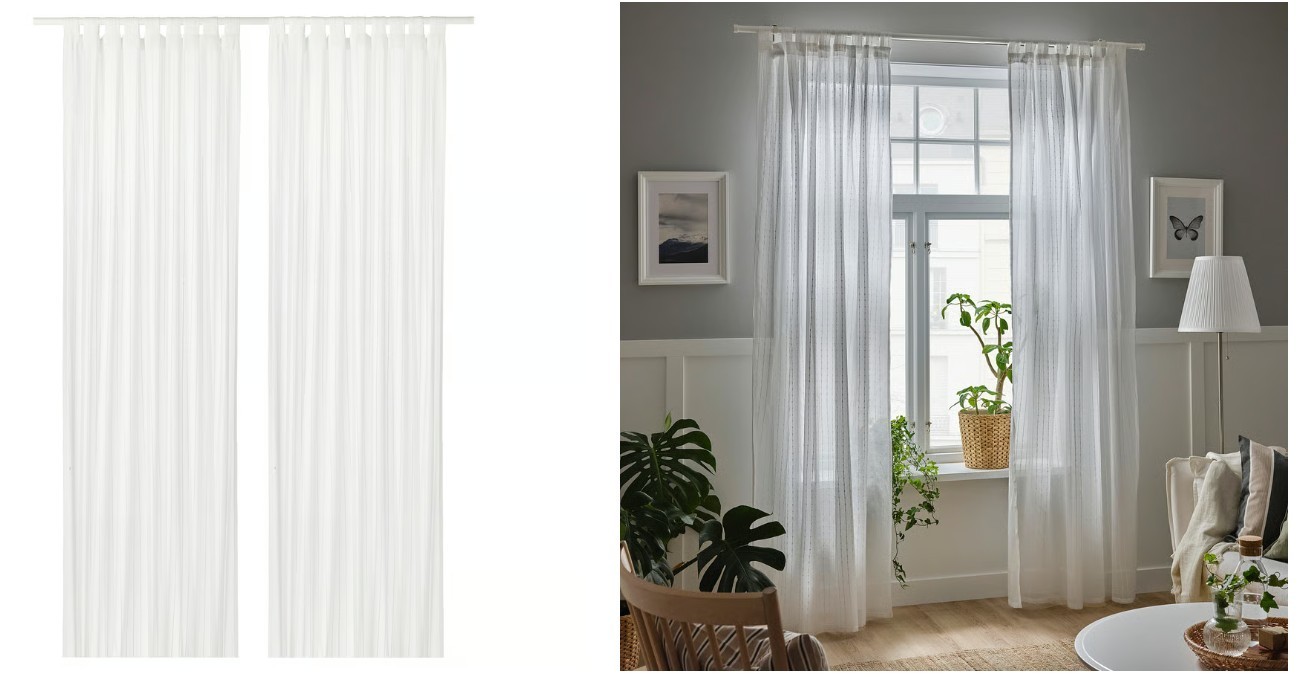 Ikea LILL Sheer Mesh White Canopy Drapes Curtains 2 Panels (1 Pair) 110″ x 98″