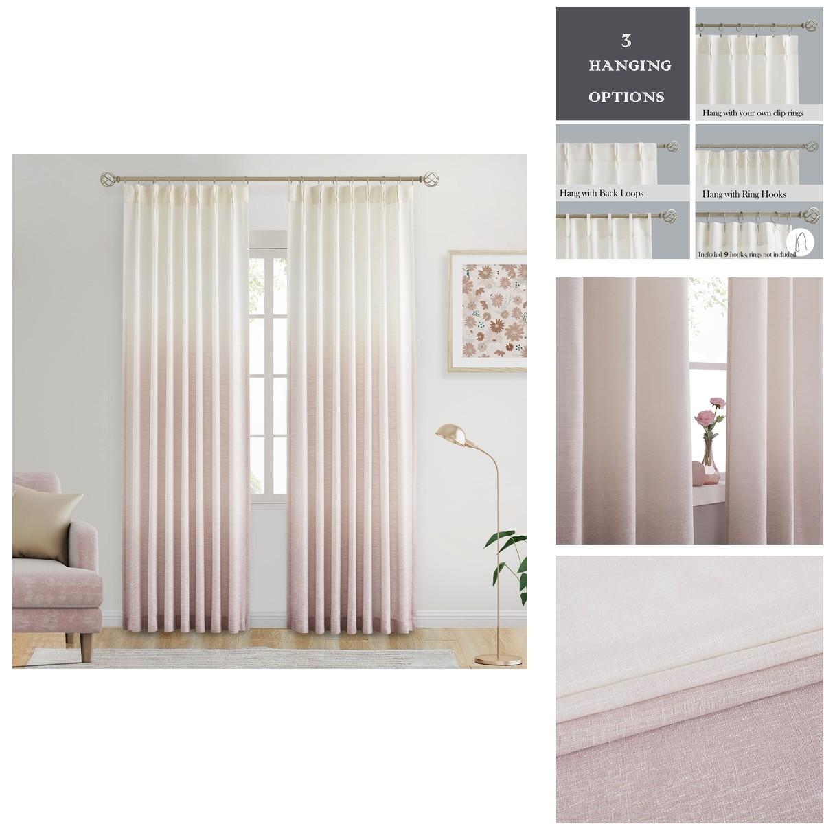 Central Park Pinch Pleated Ombre Semi Sheer Curtain 95 Inches Long Rayon Blend