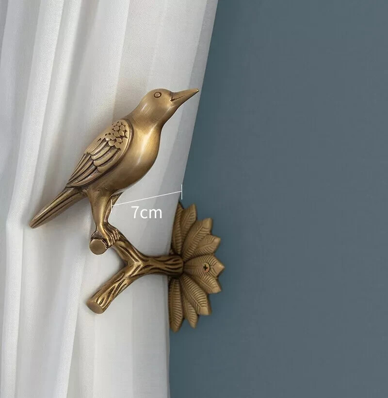 Pair Tie Back Hanger Holder Screw Mount Brass Bird Curtain Hooks Tassel Wall