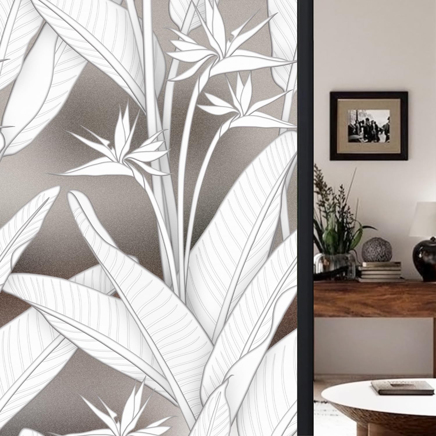 Faux 3D Tropical Bird of Paradise Frosted Privacy Window Film | Faux 3D Decor…