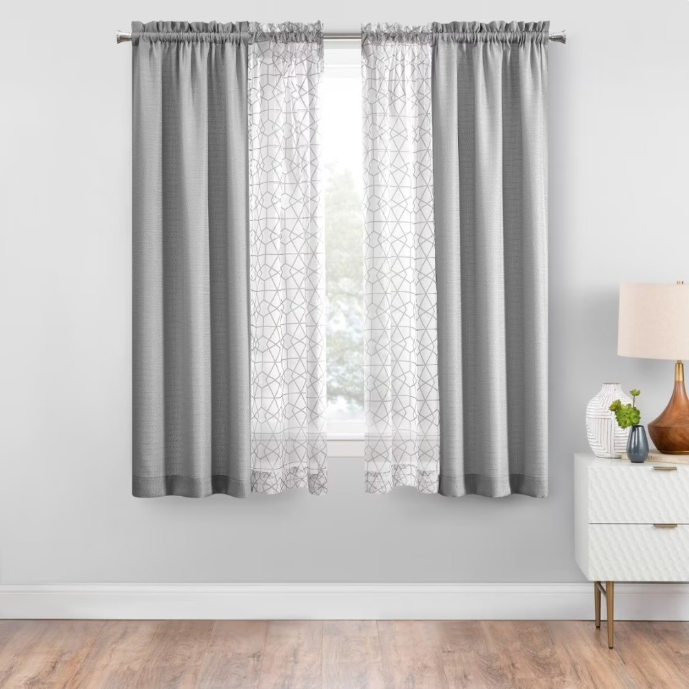 Sheer and Blackout Curtains Set of 4 Panels Silver 27.5 Inch Wide x 63 Inch Long