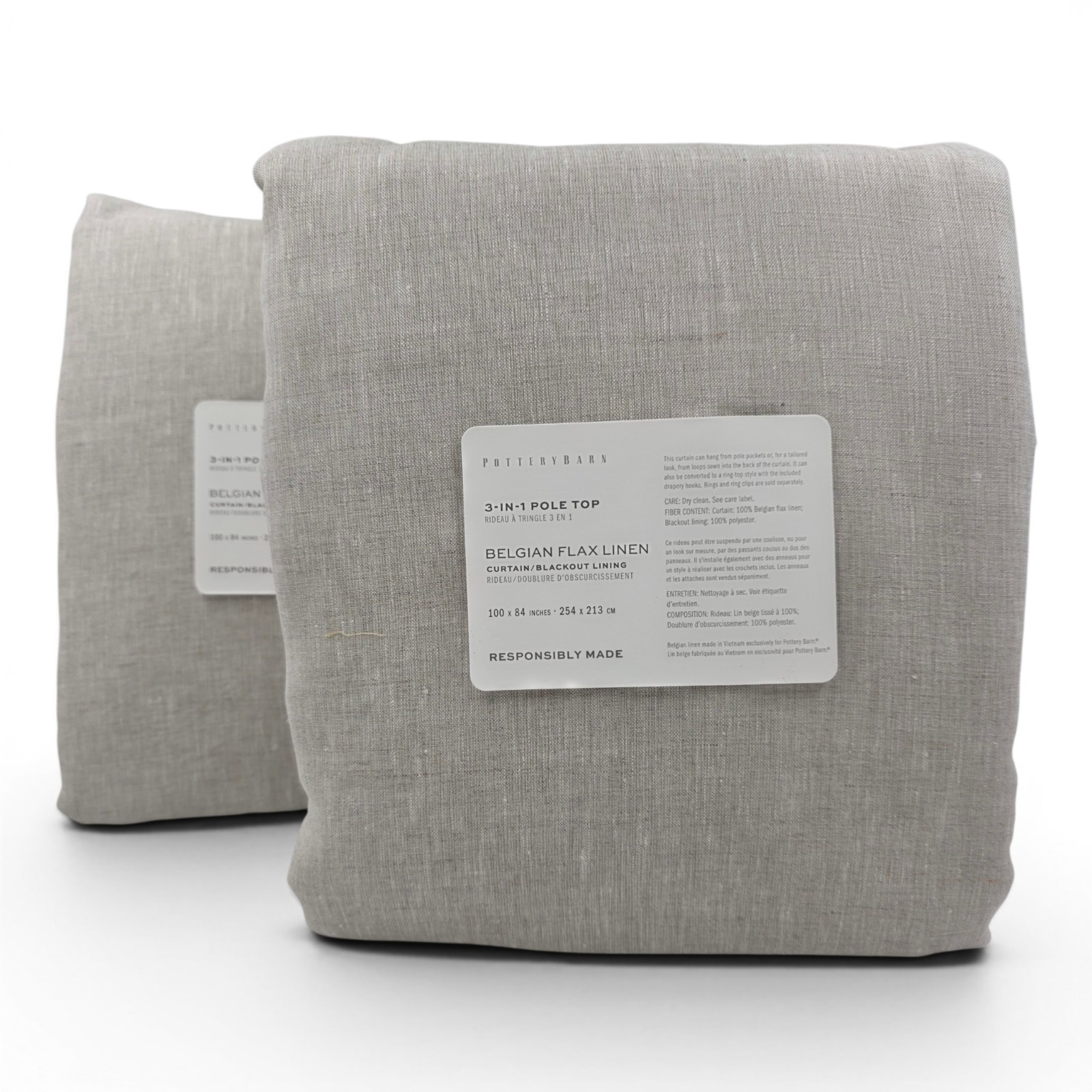 Pottery Barn Belgian Flax Linen Blackout Curtain Set 2 Panels 100×84 Flax Color