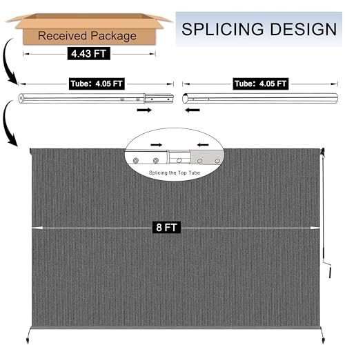 8’W x 6’H Gray Patio Shades Roll up Outdoor Roller Shade Crank 96″W x 72″H Grey