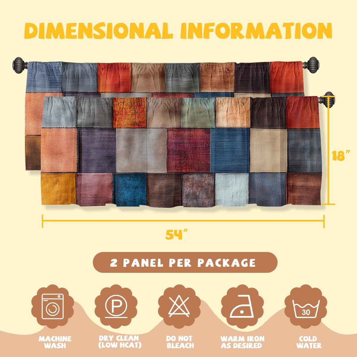 Patchwork Boho Valance Curtain for Windows 2 Pack Patchwork Colorful Vintage …