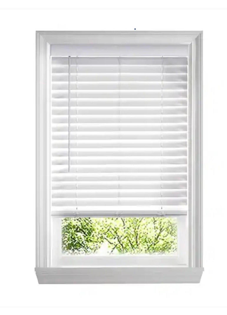 Cordless Light Filtering Faux Wood Blinds 2in Slats White 21.5×36