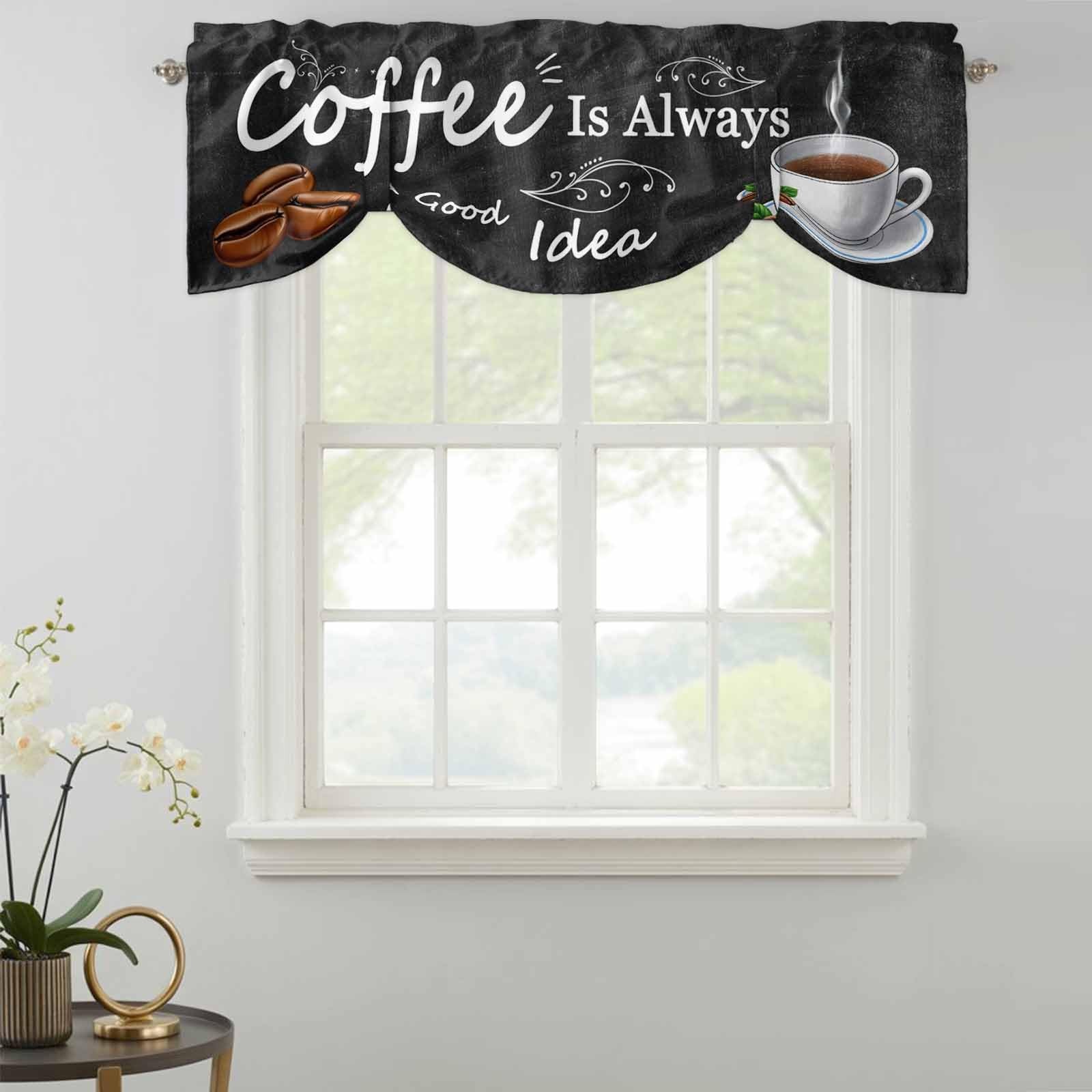 Coffee Theme Tie Up Valances for Windows, Coffee is Always a Good Idea Valanc…