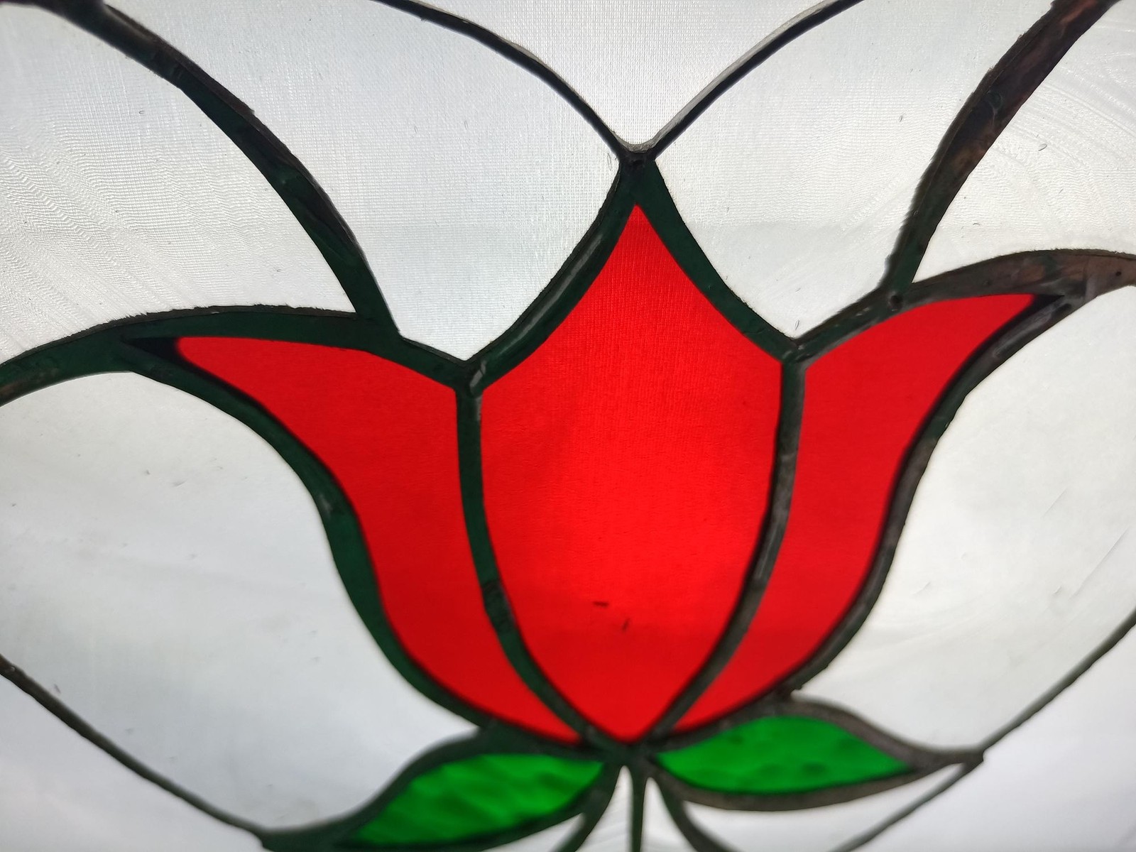 Stained Glass Panel Wall Hanging Window Decor 8 x 8 In Red Tulip Art Glass