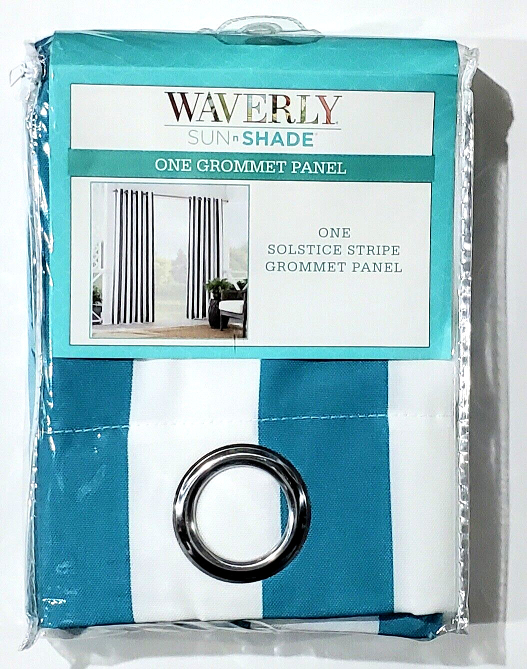 Waverly Sun N Shade One Solstice Stripe Grommet Panel 52x84in Aqua