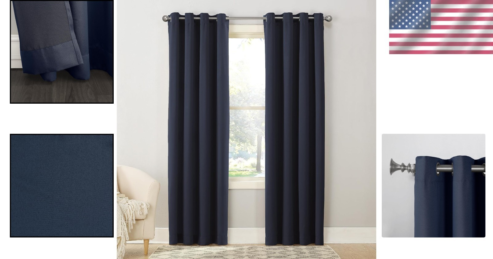 Navy Blue Energy Efficient Grommet Curtain – Room Darkening 54”w x 108”l Panel
