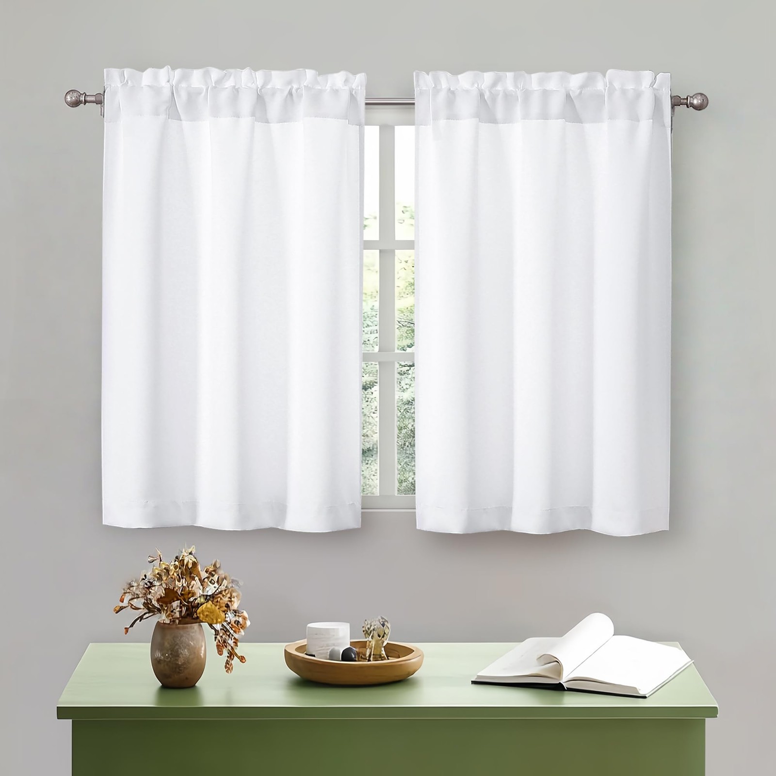 OWENIE White Kitchen Curtains Tier 36 Inch 30″W x 36″L (Pack of 2),