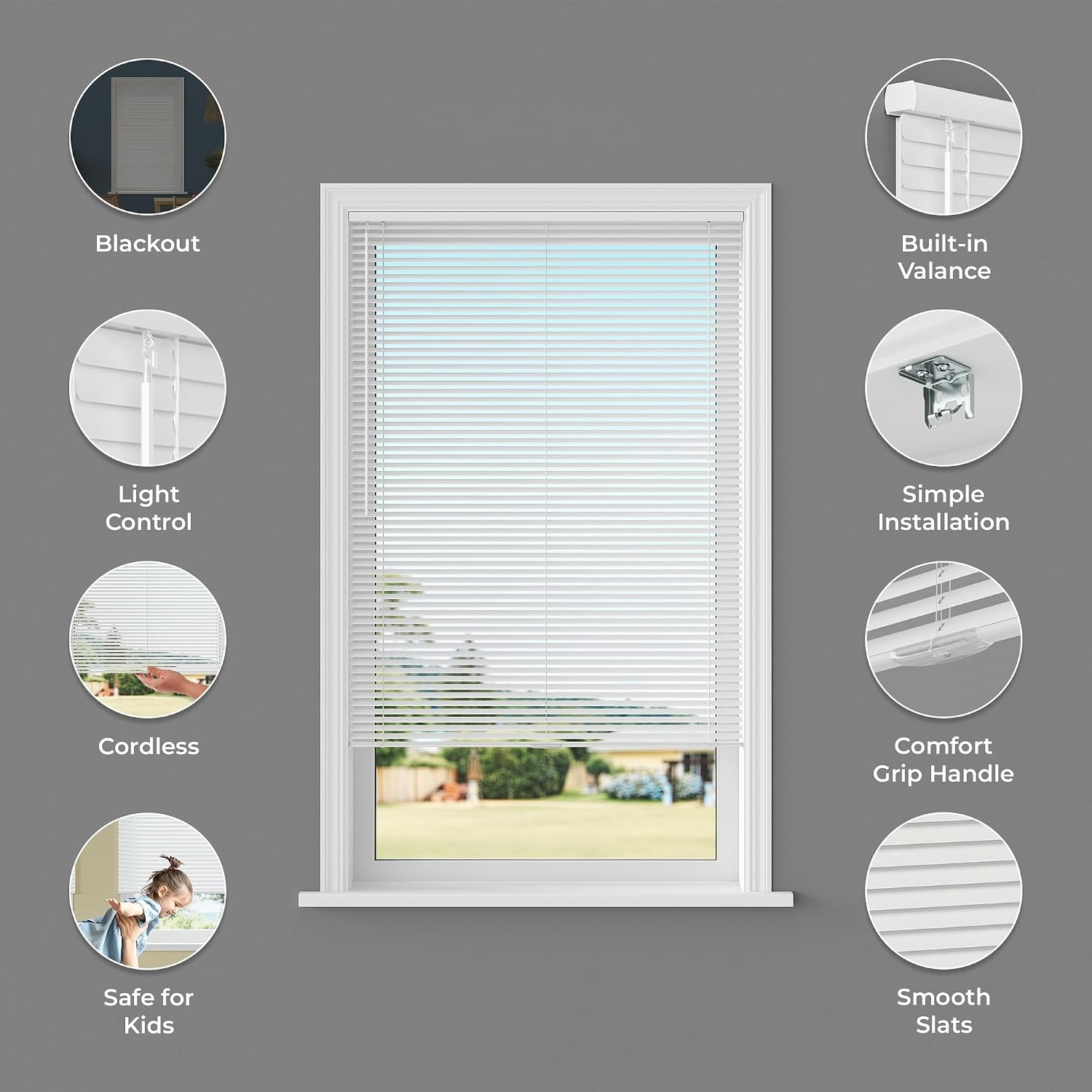 Cordless Aluminum Mini Blind – 71.5″ W x 60″ L – White, Premium Duty 1″ Metal