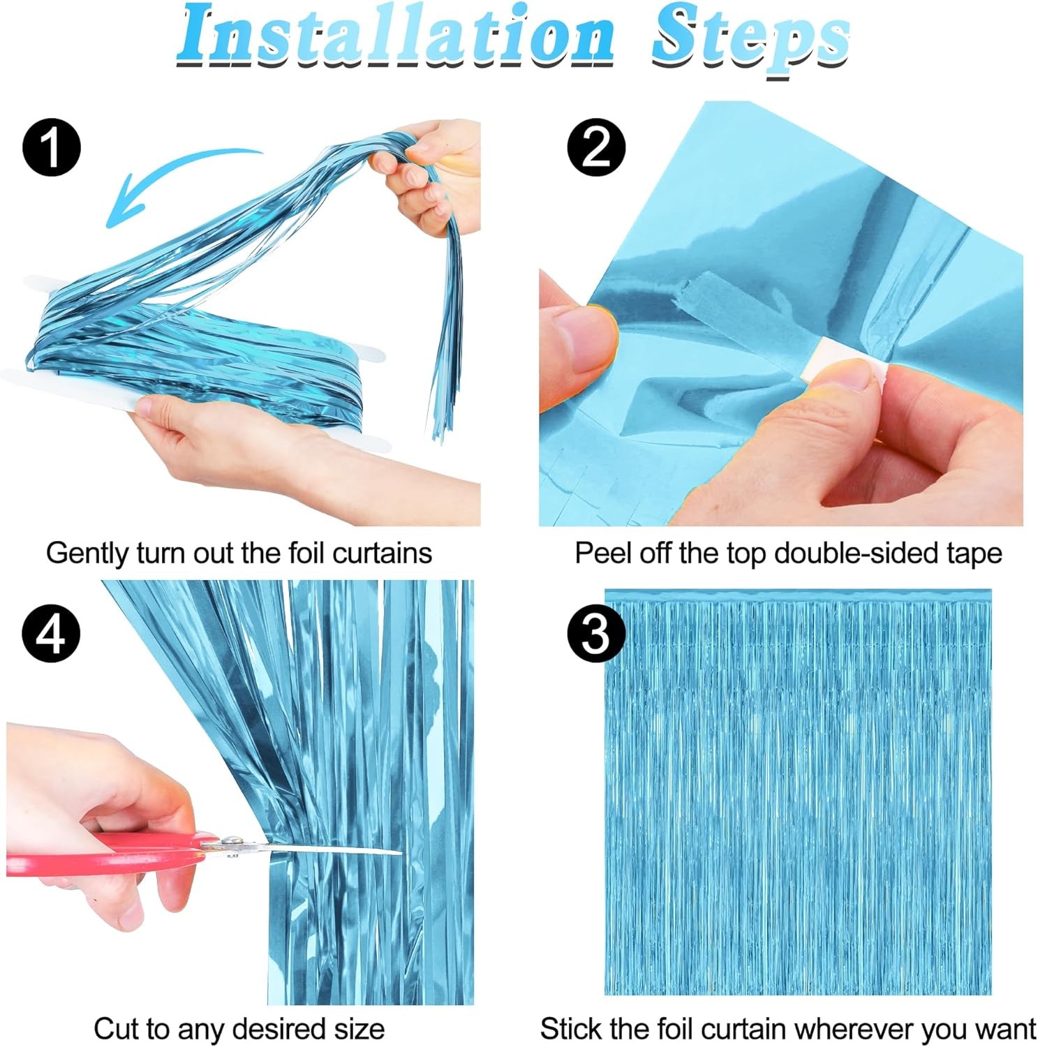 2 Pack Backdrop Curtains, 3.28 Feet x 7.05 Feet Sky Blue Tinsel Backdrop,