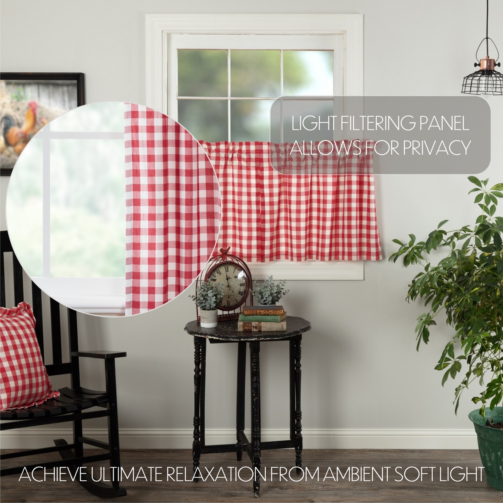 Annie Buffalo Check Red Curtain Set (1 Valance 16×72 ; 2 Tier 24×36) VHC Brands