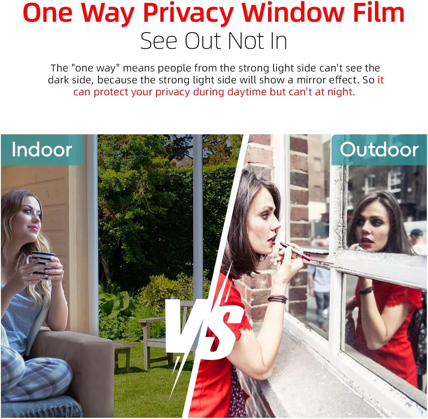 17.5″x78.74″ Static Cling One Way Window Tint – Black-Silver UV Blocking Film
