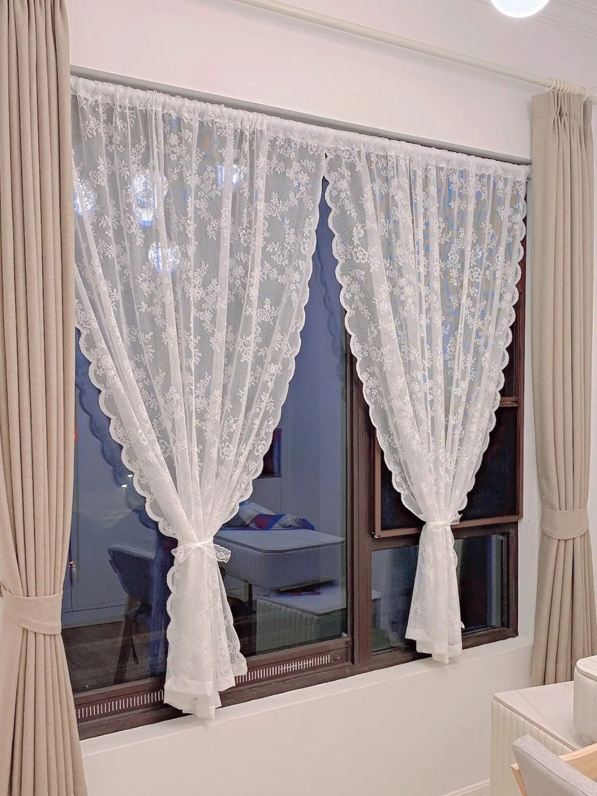 1PC Floral Lace Sheer Curtain Panel Rod Pocket Voile Window Drapes White