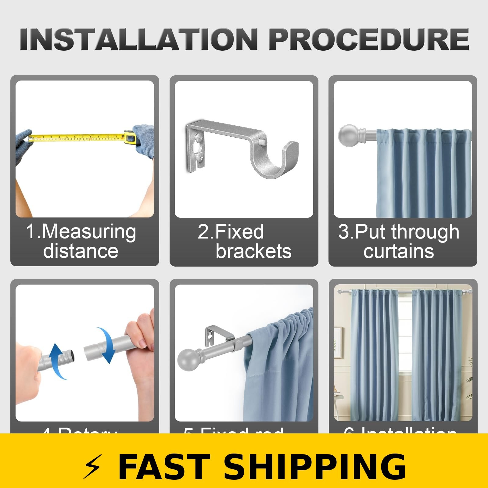 Authandis Silver Adjustable Curtain Rod 32-48 Inch – Gray