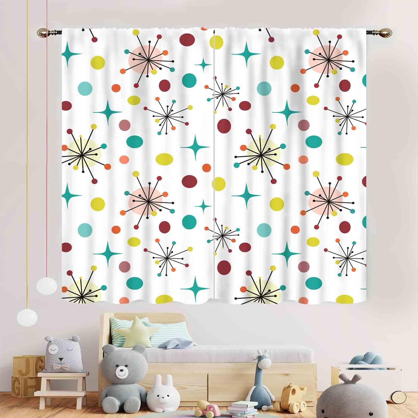 Mid Century Modern Geometric Curtains, Retro 1950s-60s Pastel Drapes, 2 Panels 4