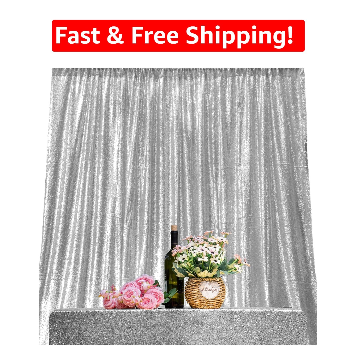 Sparkly Silver Sequin Curtain 4ft x 6.5ft – Perfect for Bridal Showers & Events