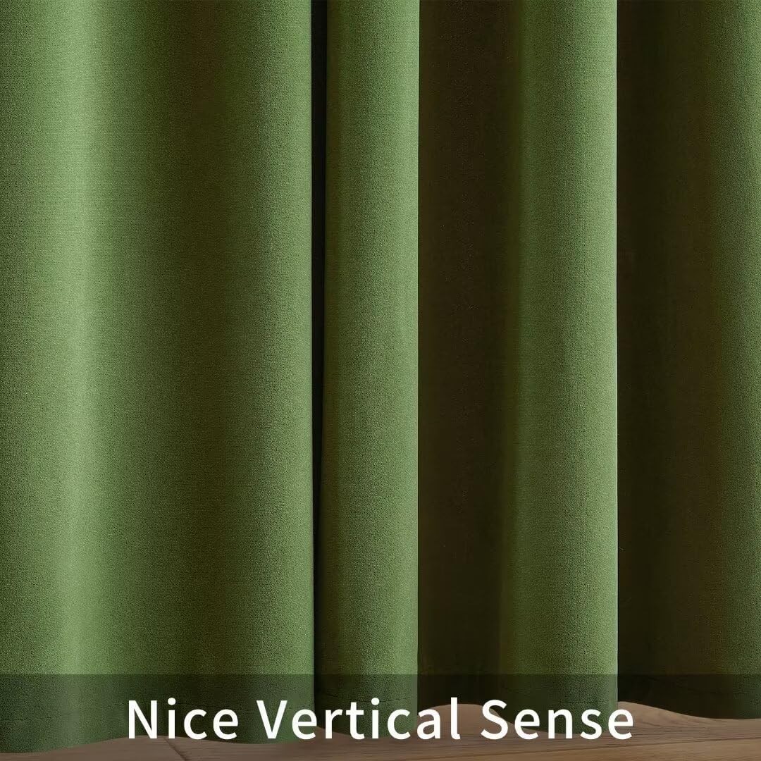 Olive Green Velvet Thermal Insulated Curtains | 2 Panels, 96 inch Length