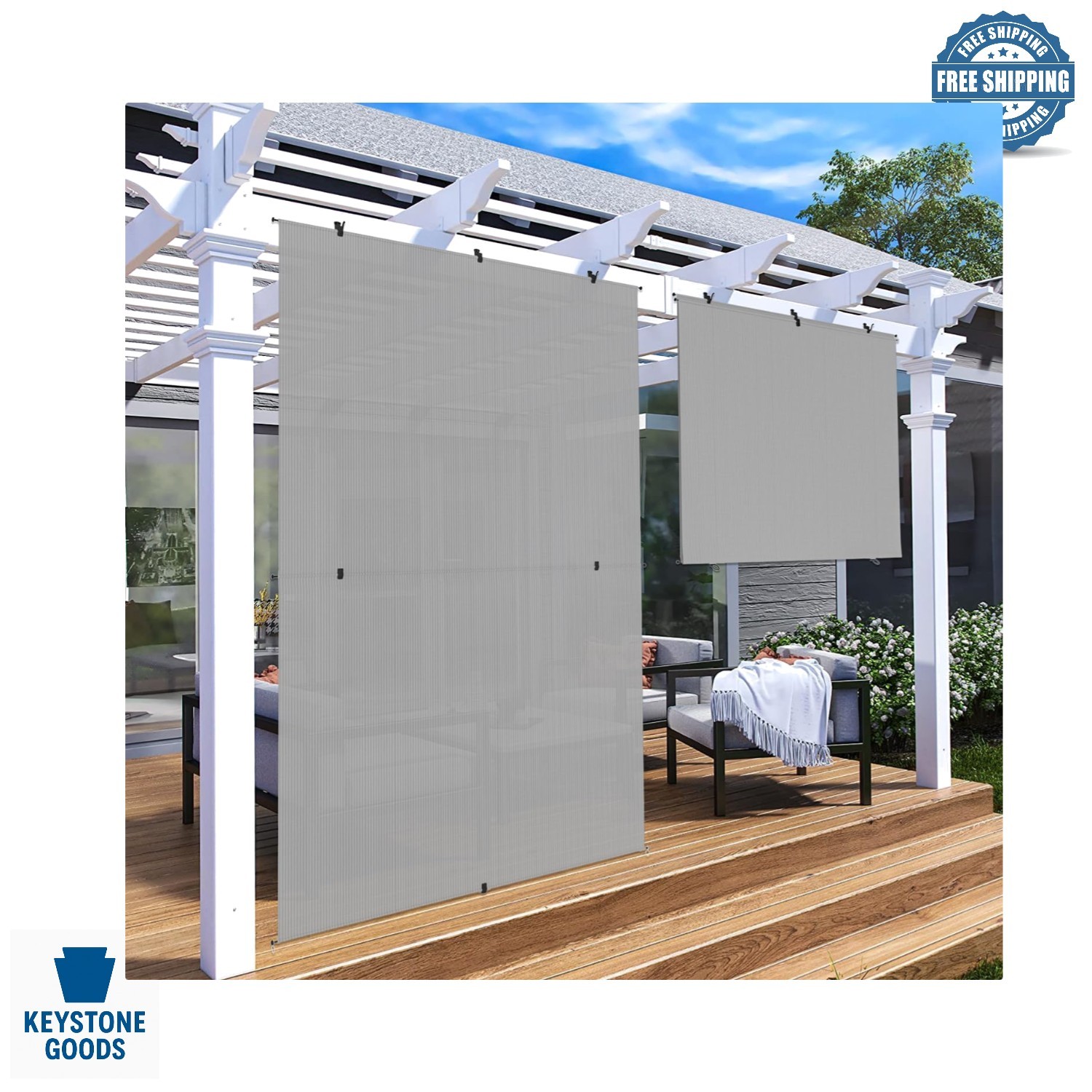 Outdoor Foldable Sunshade Blinds for Porch & Deck – 7’Wx6’H, Light Grey