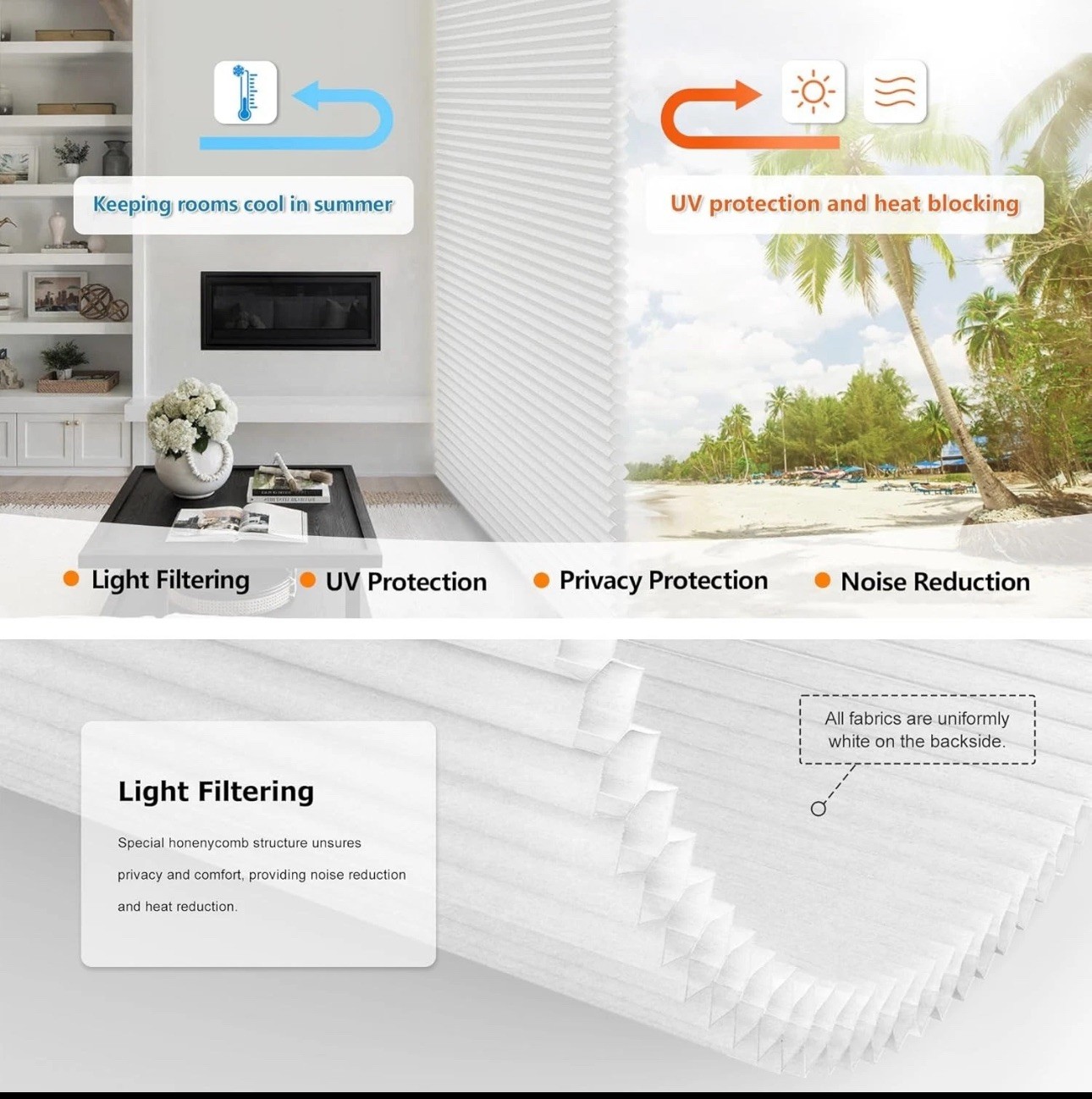 LazBlinds 36×64 No Tools No Drill Cordless Cellular Shades, Top Down Bottom Up