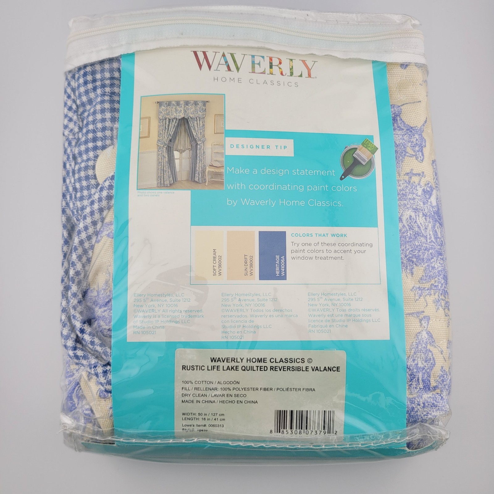 Waverly Home Classics Quilted Reversible Valance Rustic Life Lake 100% Cotton