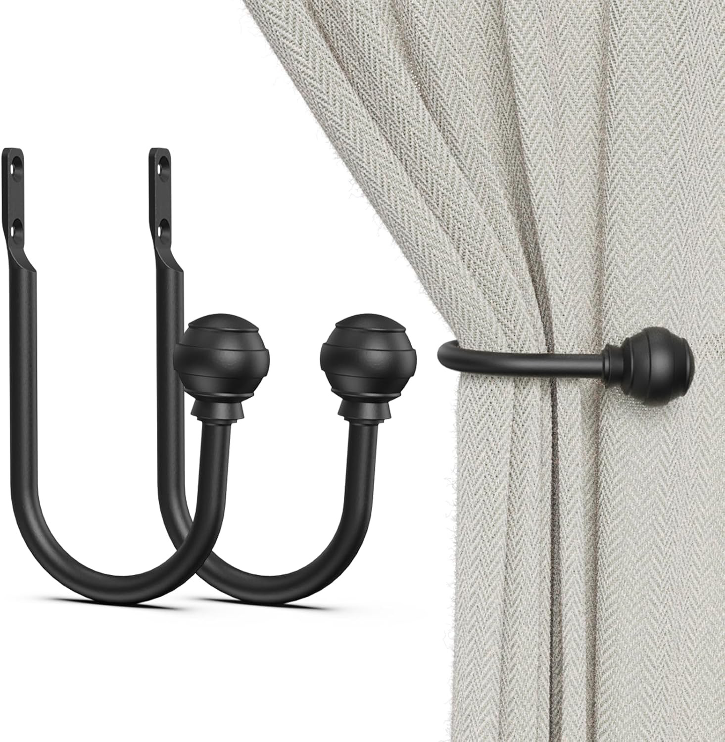 Curtain Holdbacks Black 2Pcs, Curtain Tiebacks Wall Mounted Curtain Hooks