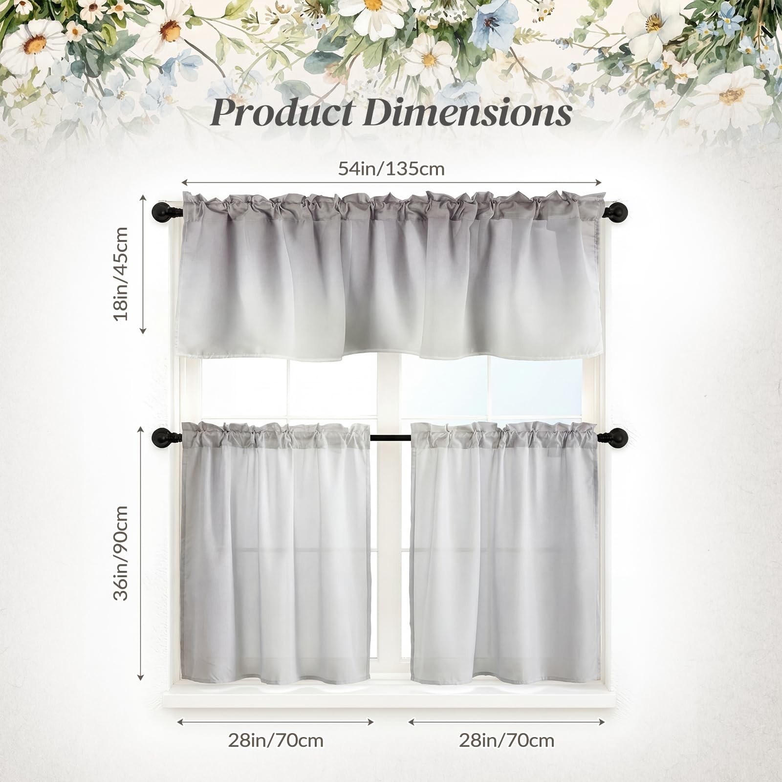 CrystalSylara Kitchen Curtain Sets with Valance 36 Inch Kitchen Curtains 3 Pi…