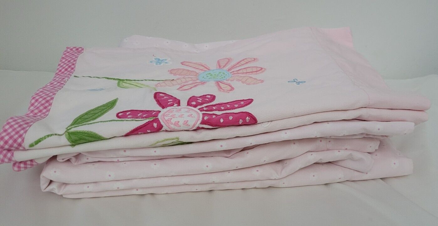 Pottery Barn Kids Pink/White Window Curtains 3 Panels & 3 Valances Cotton 6 Pcs