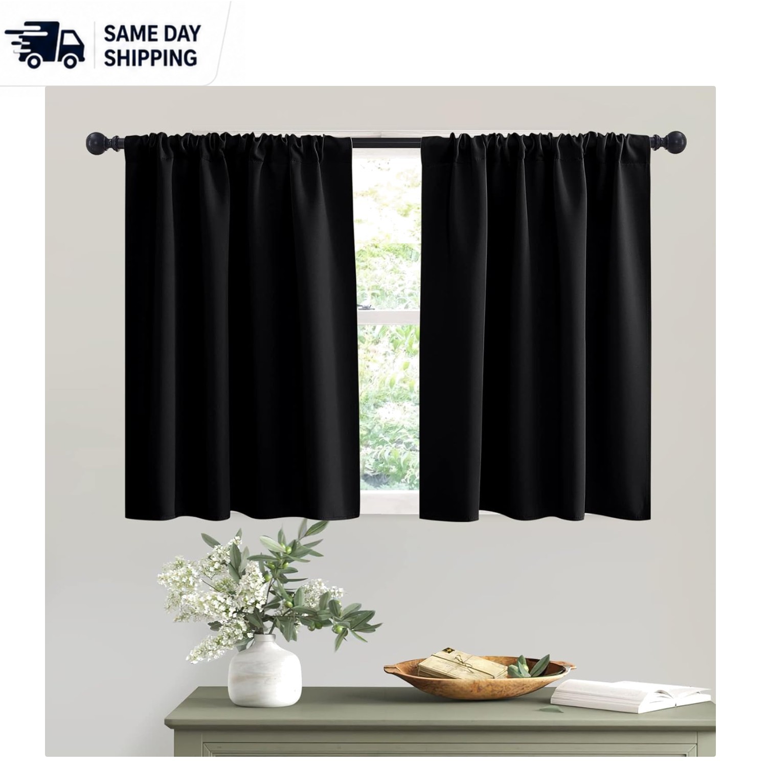 Complete Light Control Blackout Curtains – 2 Panels 42″W x 36″L for Home Decor