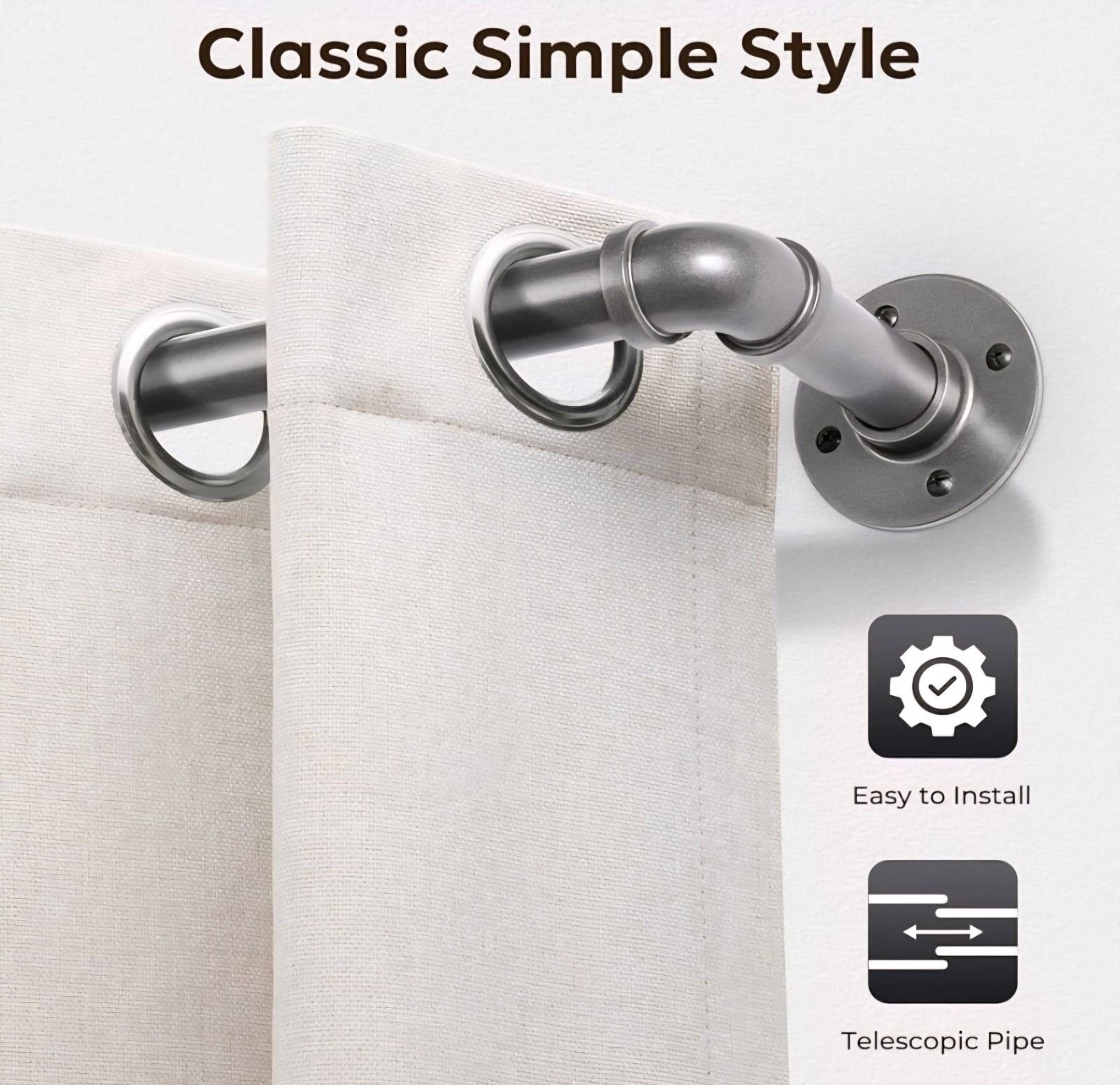 Curtain Rod for Windows 1 In Industrial Wrap Around Grey, 66″-120″ In or Outdoor