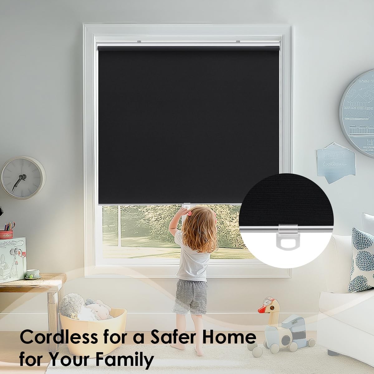 Cordless 100% Blackout Roller Shades for Windows,UV Protection Pull Down Shad…