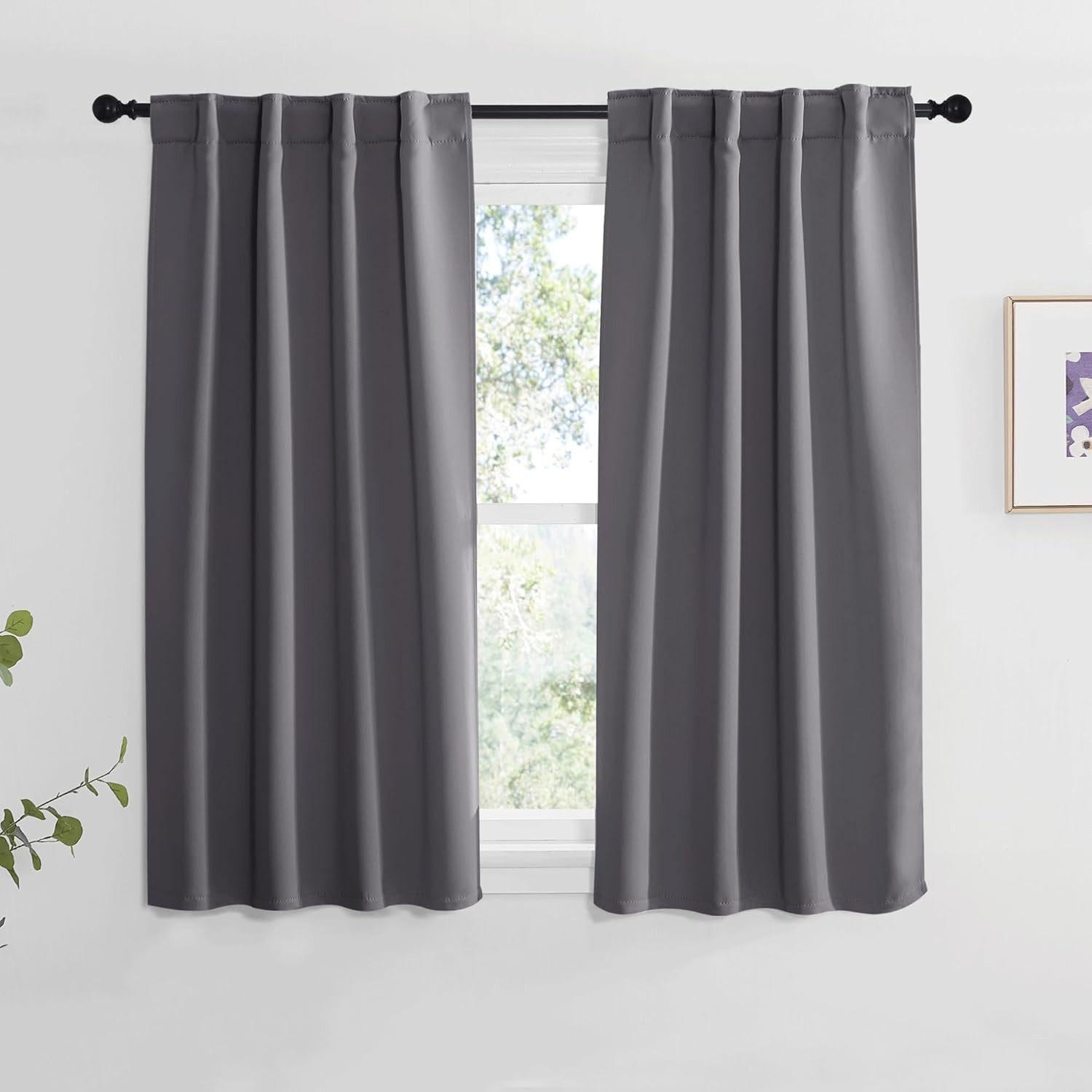 Energy Saving Grey Blackout Curtains 34×48 inch – Set of 2 Room Darkening Panels