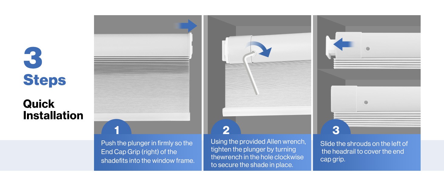 No Drill Cellular Shades, White 32″ W x 48″ H Cordless Blackout Pull Down