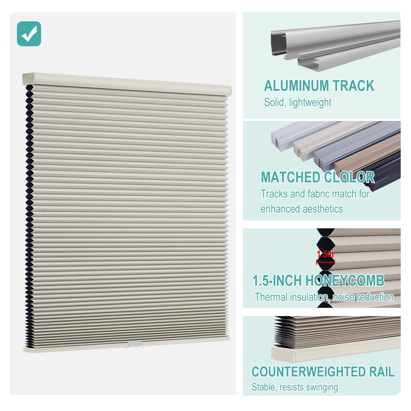 Changshade Blackout Cellular Shades Beige 33″W x 72″H