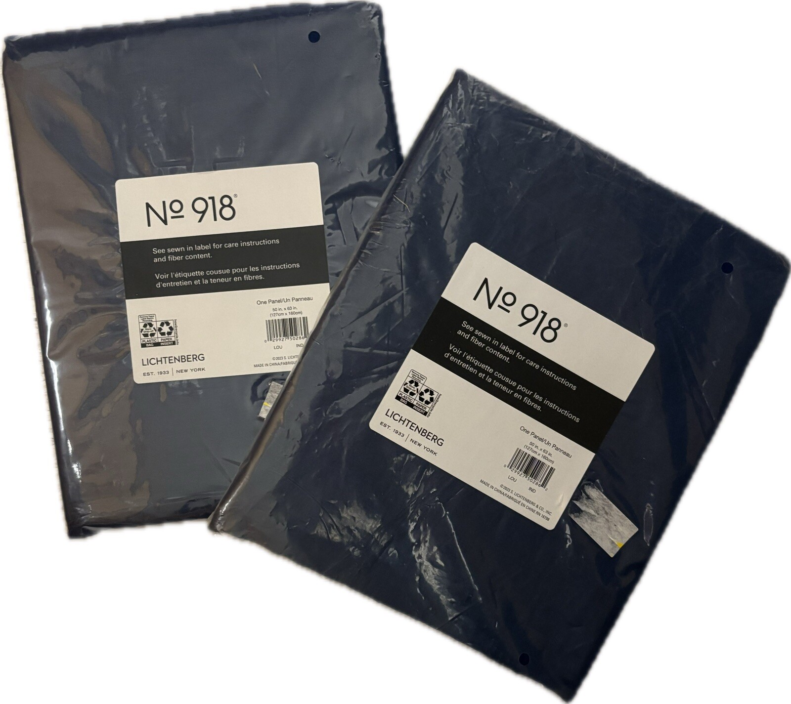 No. 918 Rod Pocket Curtain Panels (2) 50″x63″ Sheer Indigo Blue Crushed Texture