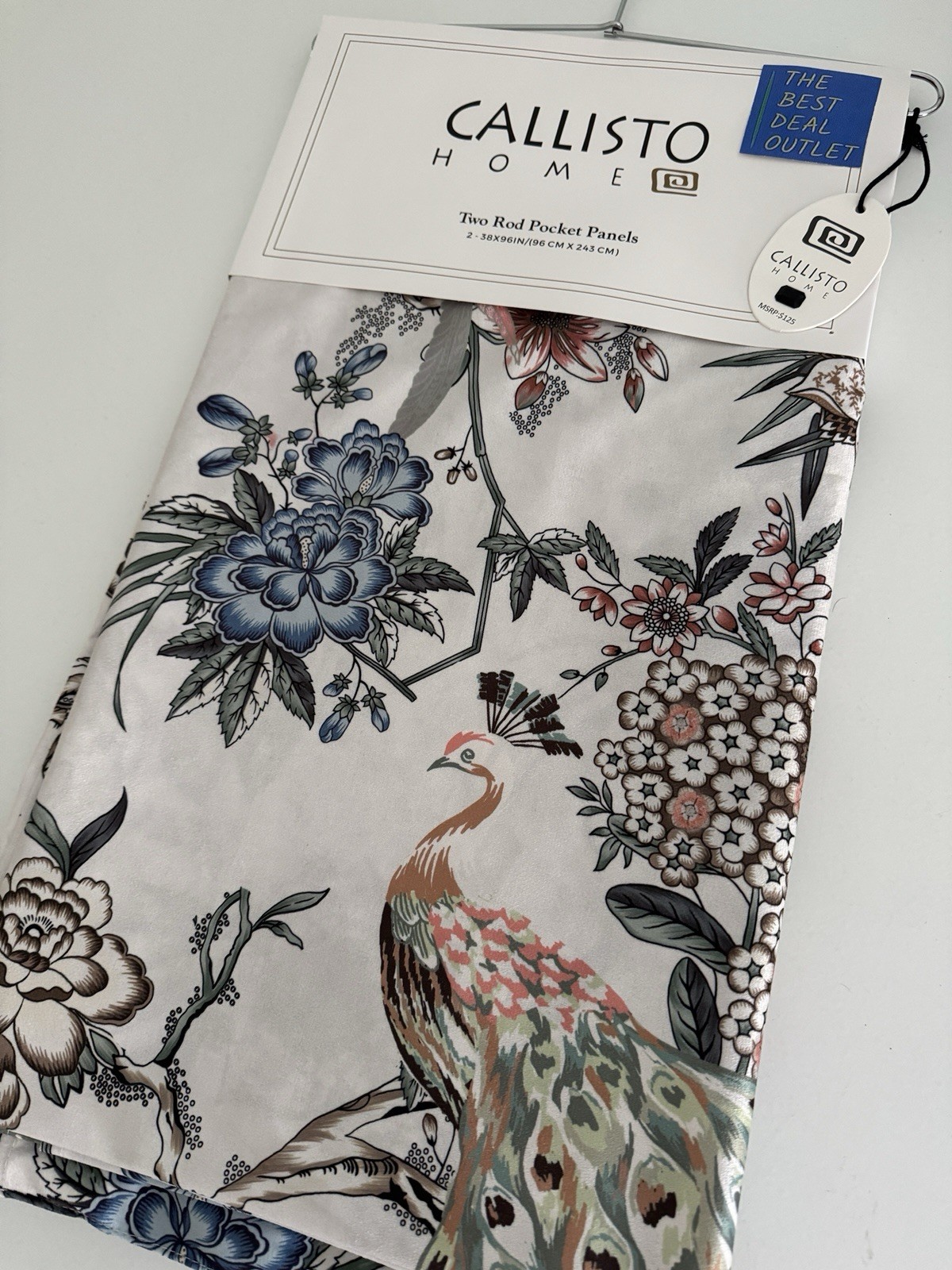 CALLISTO Window Curtains 2 Panels 38” X 96″ Peacock Birds Drapers Back Top Ivory