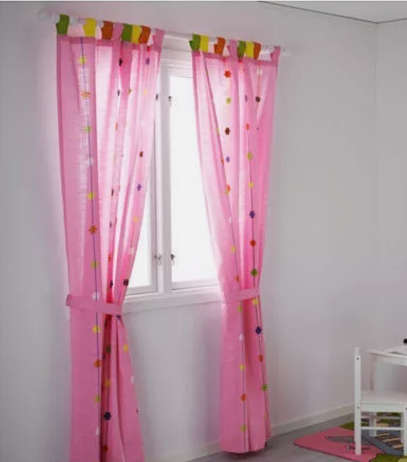 IKEA Festlig 002.423.44 Curtain Set 2 Panels Pink Floral Applique Tab Top 47×98″