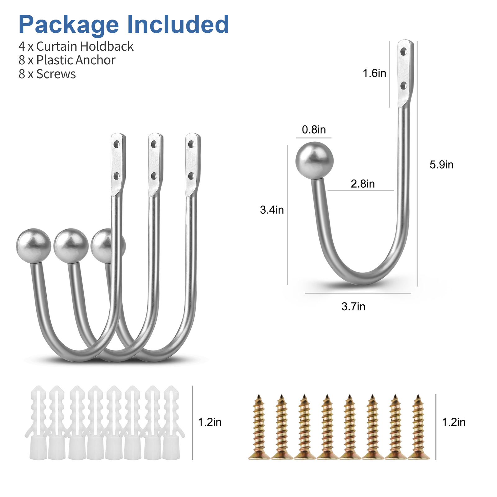 4x Curtain Holdback Curtains Holder Wall Mounted Drapery Tiebacks for Home Decor