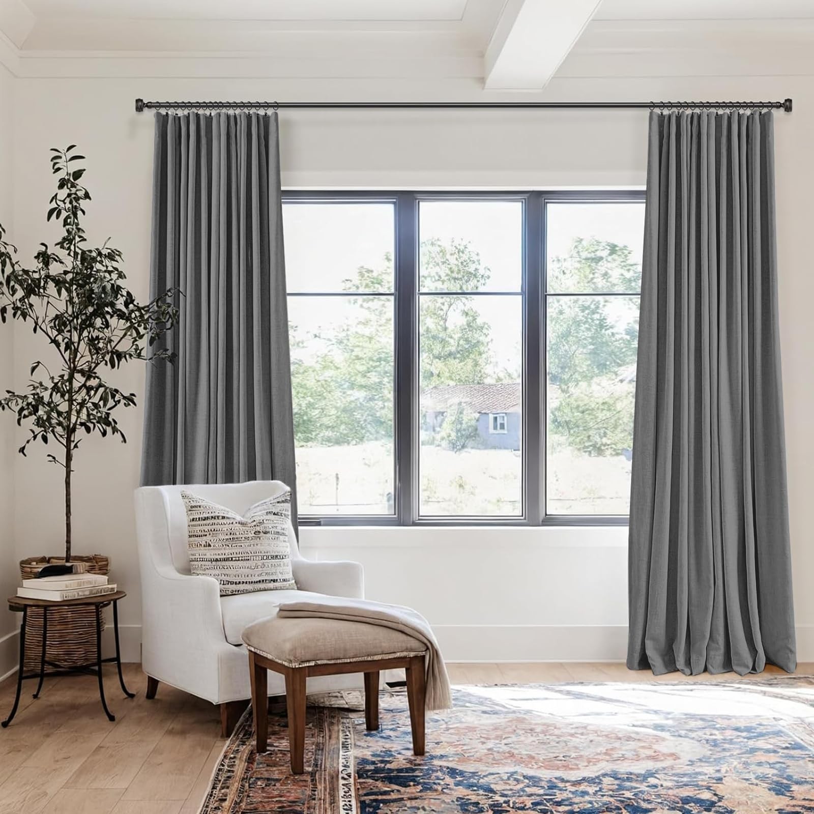100% Blackout Shield Linen Blackout Curtains 120 Inches (10 ft) Long 2 Panels…