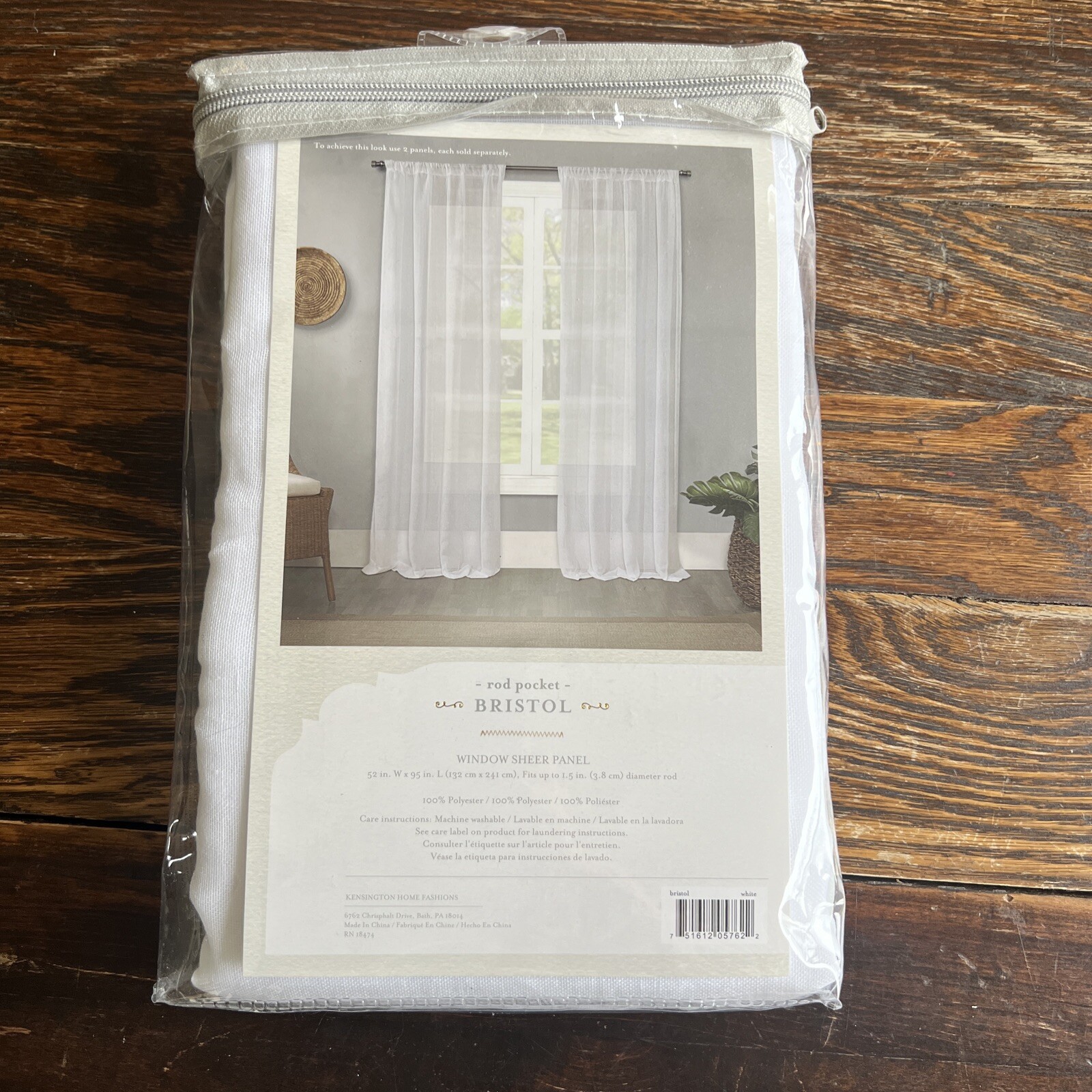 Kensington Rod Pocket Bristol Window Sheer Panel 52×95 In Fits 1.5in Rod White