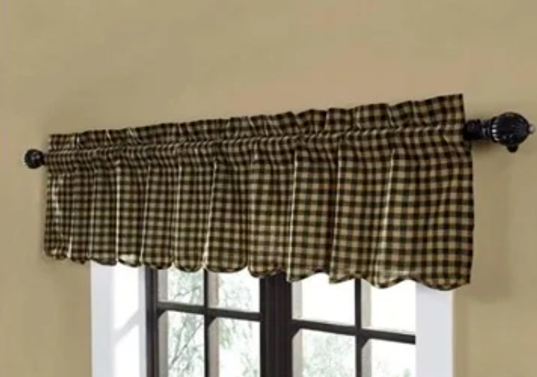 Rustic Country Primitive Black & Tan Check Scalloped Valance 16″X60″ VHC Brands