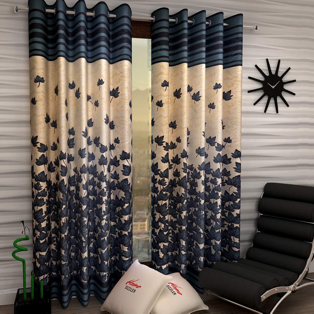 2 Piece Mapple Eyelet Polyester Door Curtain Set 7 feet Grey